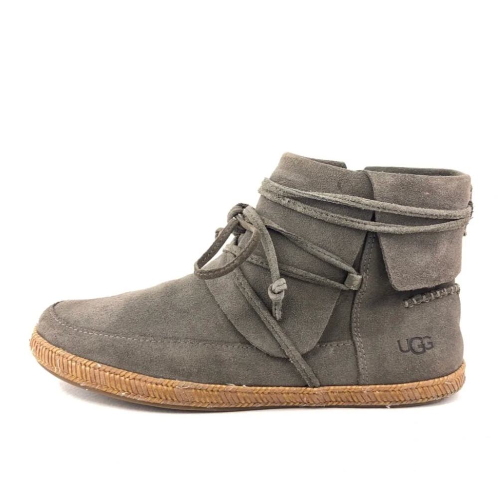 UGG Women's Reid Gray Leather Ankle Booties 7.5
